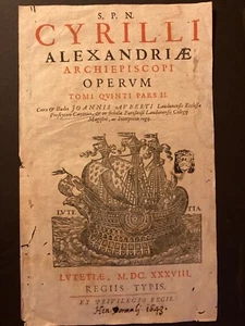 Antiquarian Catholic Book - Frontispiece / Title Page - Cyril Alexandria 1638 - - Imagen 1 de 7