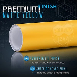 Matte Flat Yellow Vinyl Wrap Film Decal Bubble Free Air Release - 12" x 60" In - Picture 1 of 8