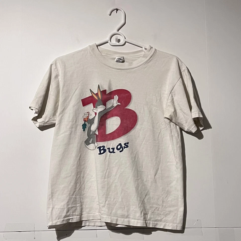 Vintage Warner Bros Boys Kids T-Shirt Size L White Bugs Bunny Made In USA 90s - Image 1 of 4