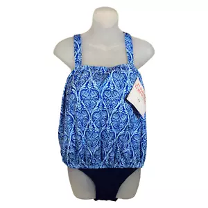 IT FIGURE! Camicia costume da bagno con stampa medaglione addominale 2 pz blu taglia 18 W Nuovo con etichette - Foto 1 di 3