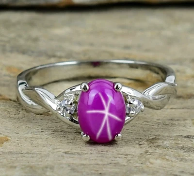 Anillo de zafiro estrella Lindy rosa anillo de plata de ley 925 para mujer regalo personalizado Foto 1 de 3