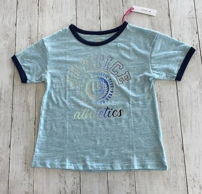 Justice Athletics Est. 04 Girls Shirt Top Blue W/Silver Trim Size Medium 10 - Image 1 of 4