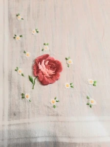 Vintage Ladies Handkerchief White Embroidered Rose and Flowers Hanky 12x12" - Picture 1 of 4