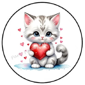 ADORABLE CAT HEART VALENTINES DAY ENVELOPE SEALS LABELS STICKERS PARTY FAVORS - Picture 1 of 2