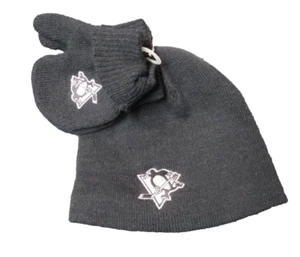 Pittsburgh Penguin Hockey NHL NEW w/ Tag Black Toddler Knit Hat and Mittens - Picture 1 of 5
