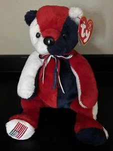 TY ORIG Beanie Baby "PATRIOT" rot/weiß/blau Bär - rechter Fuß Flagge nicht mehr produziert neu mit Etikett - Bild 1 von 6