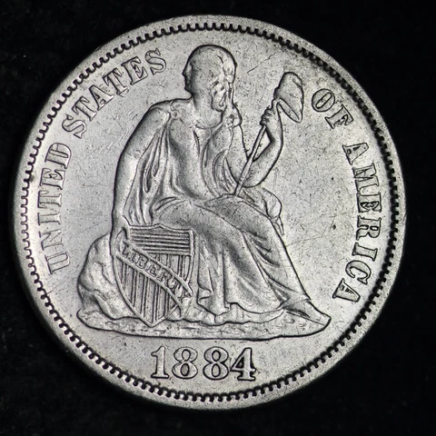 1884-S Seated Liberty Silver Dime CHOICE AU FREE SHIPPING E260 KCCM Cover