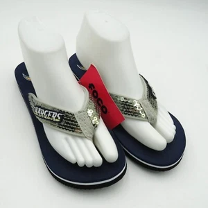 Los Angeles Chargers Flip Flops Womens Size Medium NFL Foodball Sequins Logo New - Picture 1 of 8