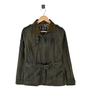 BARBOUR AMELIA WAX Jacket Belted Waxed Green Khaki Size US6 / UK10 - Picture 1 of 17