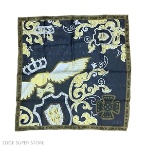 "Bufanda pequeña Tous negra dorada 100 % seda corona estampado real cuello cuadrado 21"" X 21""" - Imagen 1 de 4