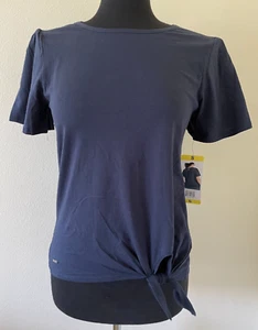 Nautica Women's Navy Seas Side Tie Crew Neck Short Sleeve Comfort T-Shirt Size S - Picture 1 of 10