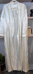 Christian Dior Vintage Elegant Ivory Satin Robe, Embossed Floral Pattern Size L - Picture 1 of 6