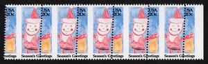 US # 2108 VAR *MINT OG NH* { SCARCE STRIP OF 5 MISPERF ERROR ) SEASON'S GREETING - Picture 1 of 2