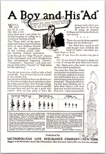 PRINT AD 1923 Metropolitan Life Insurance A Boy and His Ad 6 x 9 - Imagen 1 de 3