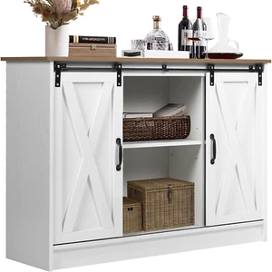 Farmhouse Coffee Bar Cabinet, 42’’ Kitchen Buffet Cabinet with Storage, White Bu - Picture 1 of 9