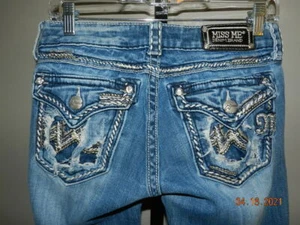 Miss Me Boot Cut Jeans SIZE 27 Womens Medium Wash Flap Pocket Distressed worn - Picture 1 of 5