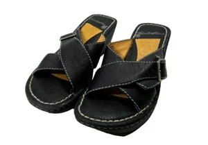 Thom McAn Women’s Size 8 Black Leather slip on Sandals Heel 3.5 - Picture 1 of 10