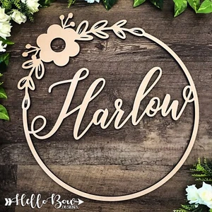 Wooden Name Hoop, Flower Ring, Personalised Children’s Signs, Nursery Decor - Picture 1 of 1