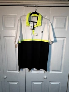 NEW, XXL Adidas Heath Color Shirt White over Black with Yellow Accent Golf Shirt - Picture 1 of 3