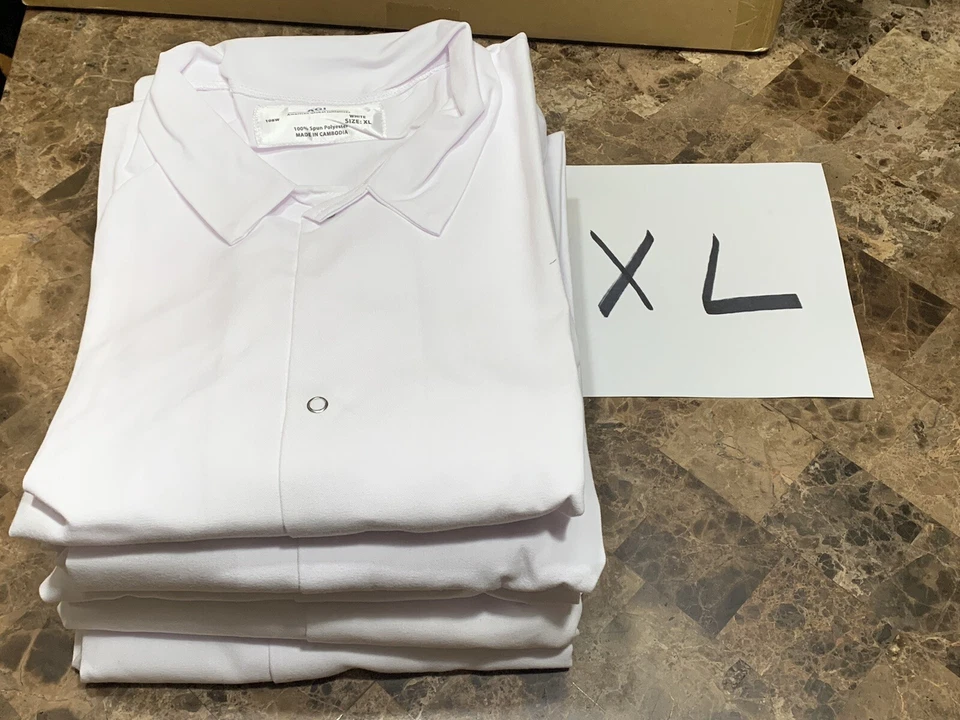 Lot of 5 Coats AGI Gripper-Front Spun Polyester Pocketless Butcher Coat 5 Sizes  - Image 1 of 4