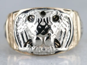 Men's Masonic Twin Headed Eagle Ring - Picture 1 of 9