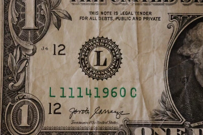 [NOV 14, 1960]  $1 ONE DOLLAR  BIRTHDAY/ANNIVERSAR NOTE.  SN # L 11141960 C - Image 1 of 3