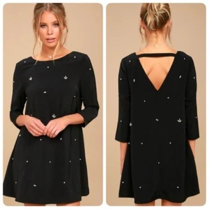 Lulu's So Precious Black Rhinestone Swing Dress NWT Medium LD42042L - Picture 1 of 12