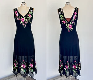 Sue Wong Slip Dress Size Medium Vintage Black Silk Floral Embroidered Dress - Picture 1 of 10