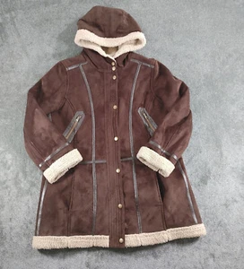 M&S Indigo Mantel Damen Large schokobraun Faux Sude Lammfell Jacke defekt - Bild 1 von 15