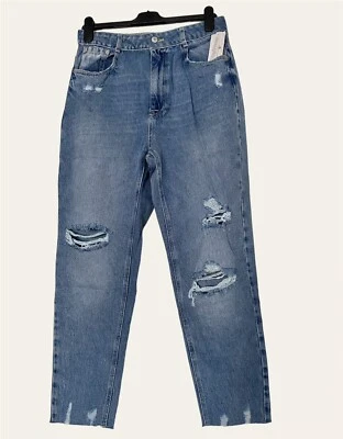 Pantalones de mezclilla rasgados y desgastados de tiro alto azul medio Pimkie Mom para dama Reino Unido 14, 16 Foto 1 de 4