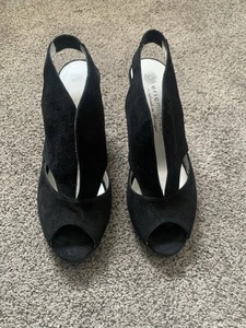 Eric Michael Black Suede Pumps Open Toe Slingback Retro Heels Size 39 - Bild 1 von 4