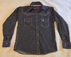 Cowgirl Hardware Western Shirt GIRLS MED Pink Black Pearl Snap Embroidery HORSE - Picture 1 of 14