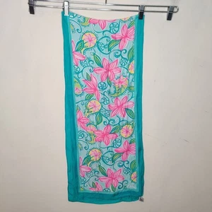 Lilly Pulitzer Silk Neck Scarf 60" x 12" Pink Aqua Green Floral Paisley Vintage - Picture 1 of 9