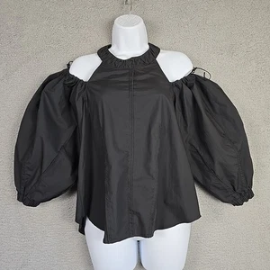 Jonathan Simkhai Black Designer Off Shoulder Cut Out Balloon Sleeve Josie Blouse - Picture 1 of 21
