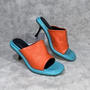 Mujer Tacones Altos Mules Naranja Azul Teal Bloques de Color Tacones Sin Cordones EU 39/US 8.5-9 - Imagen 1 de 14