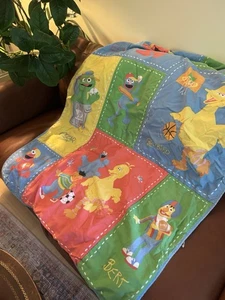 Vintage Sesame Street Sports Come And Play Toddler Blanket Elmo Cookie Big Bird - Picture 1 of 10