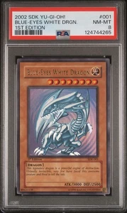 YuGiOh SDK-001 Blue-Eyes White Dragon 1st Edition 2002 - PSA 8 Foil Line Error - Picture 1 of 2