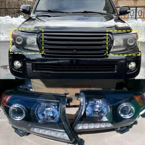 Par de faros delanteros LED negros para Toyota Land Cruiser LC200 2008-2015 t - Imagen 1 de 8