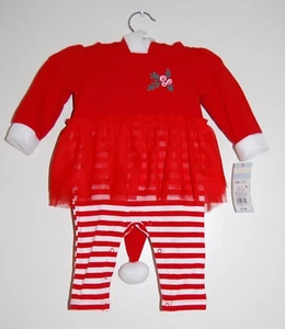 NWT Cat & Jack Infant Girls Red Striped Holiday LS Skirt Hooded Romper sz 0-3M - Picture 1 of 8