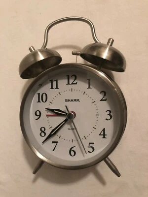 Sharp Quartz Brushed Silver Old Fashion Bell Ring Alarm Clock,Battery Operated  - Image 1 of 4