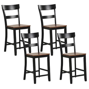 4PCS Rubber Wood Bar Stool w/ Footrests, High Curved Backrest & Curved Seat - Picture 1 of 8
