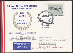 FCV0290 Flight Cover, Austria, Wien – Budapest Airmail Service 50th Anniversary - Picture 1 of 2