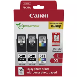 2x Canon PG540L Black & 1x CL541XL Colour Ink Cartridge For PIXMA MG3650 Printer - Picture 1 of 4
