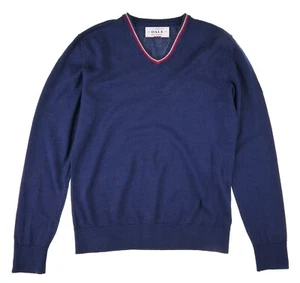 Dale of Norway Kristian Mens Navy Blue 100% Merino Wool V Neck Jumper Sweater M - Picture 1 of 7