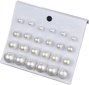 12/20 Pairs Pearl & Crystal Stud Earrings Rhinestone Set for Women Jewelry - Picture 1 of 12