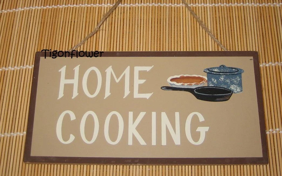 Wood Sign Plaque Decor Country Primitive HOME COOKING  - Image 1 of 1