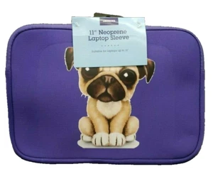 BNWT Zippered Neoprene Purple Customised Pug Carry Case Sleeve Laptop 11 Inch - Imagen 1 de 2