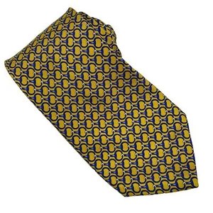 Brooks Brothers 100% Silk Necktie Yellow Blue Horsebit Equestrian Print Tie - Picture 1 of 4