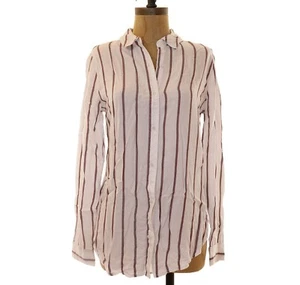Top Treasure & Bond largo y delgado XS manga larga botones rayas blanco B48 - Imagen 1 de 4