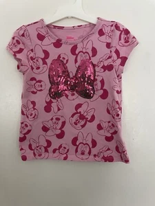 Disney Junior Minnie Kid Girls Sequin Bow Minnie Mouse Short Sleeve Shirt Pink 6 - Picture 1 of 6